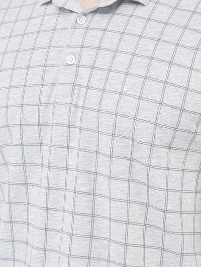  Grey Melange Checked Polo T-Shirt