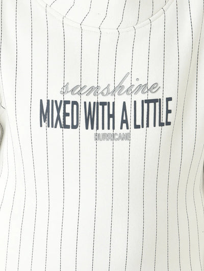  White Striped Cowl Sweatshirt