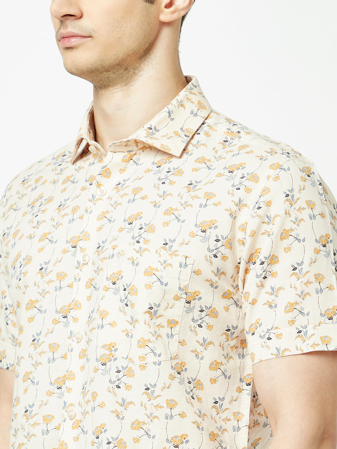 Short Sleeved Beige Floral Shirt