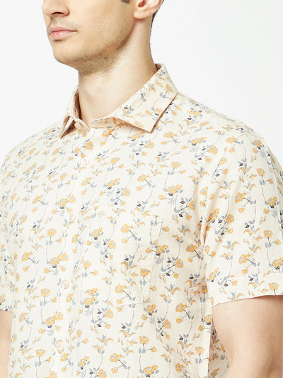 Short Sleeved Beige Floral Shirt