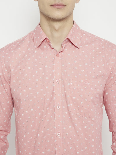 Peach Floral Printed Slim Fit shirt - Men Shirts