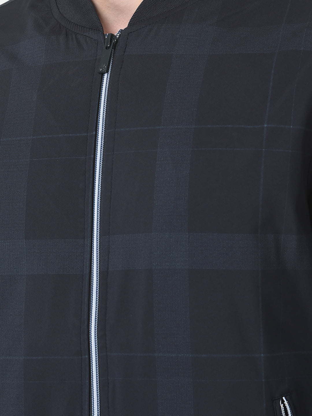  Navy Blue Checked Bomber Jacket