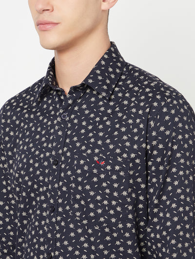 Navy Blue Floral Printed Shirt - Men Shirts