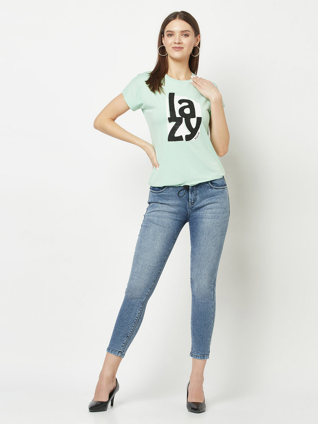 Mint Green Cinched Typography T-Shirt