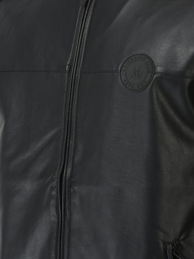  Black Leather Jacket with Logo Work 