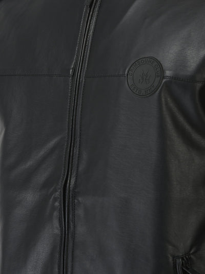  Black Leather Jacket with Logo Work 