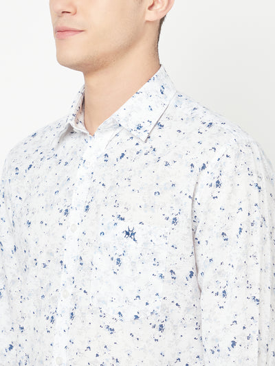 White Printed Linen Shirt - Men Shirts