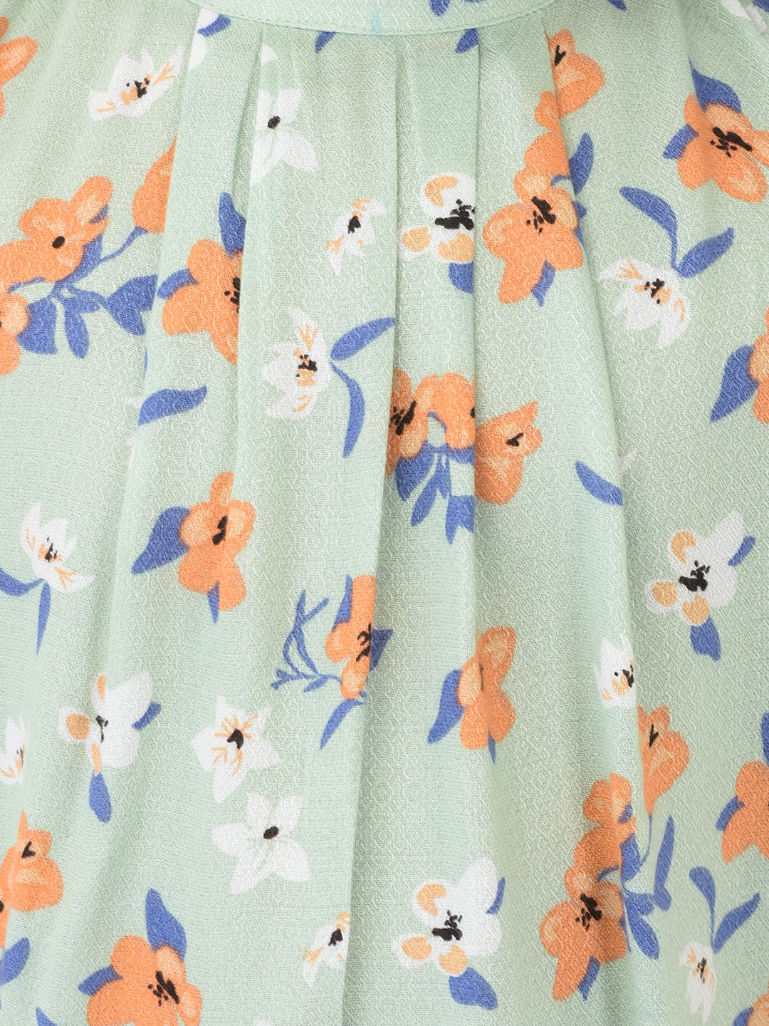 Green Cold Shoulder Sleeves Floral Printed Top - Girls Tops