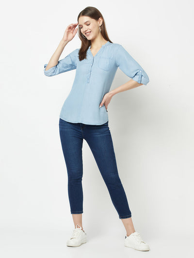 Blue High Low Denim Top