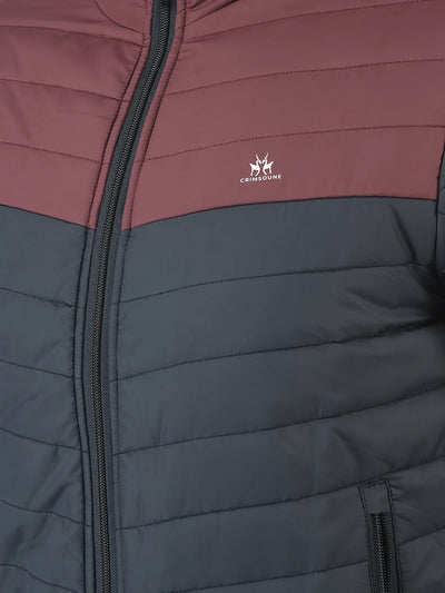  Navy Blue Colour-Blocked Padded Jacket 