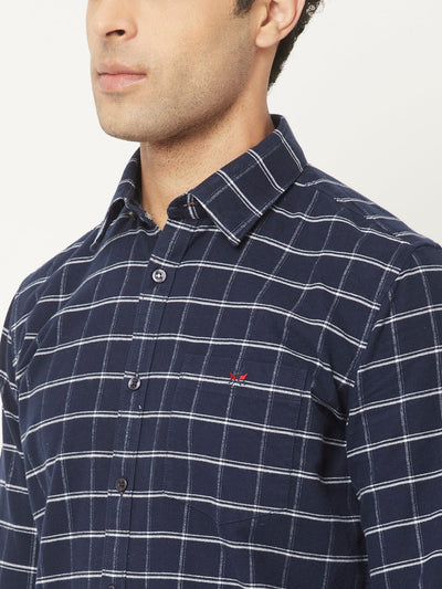   Navy Blue Windowpane Shirt