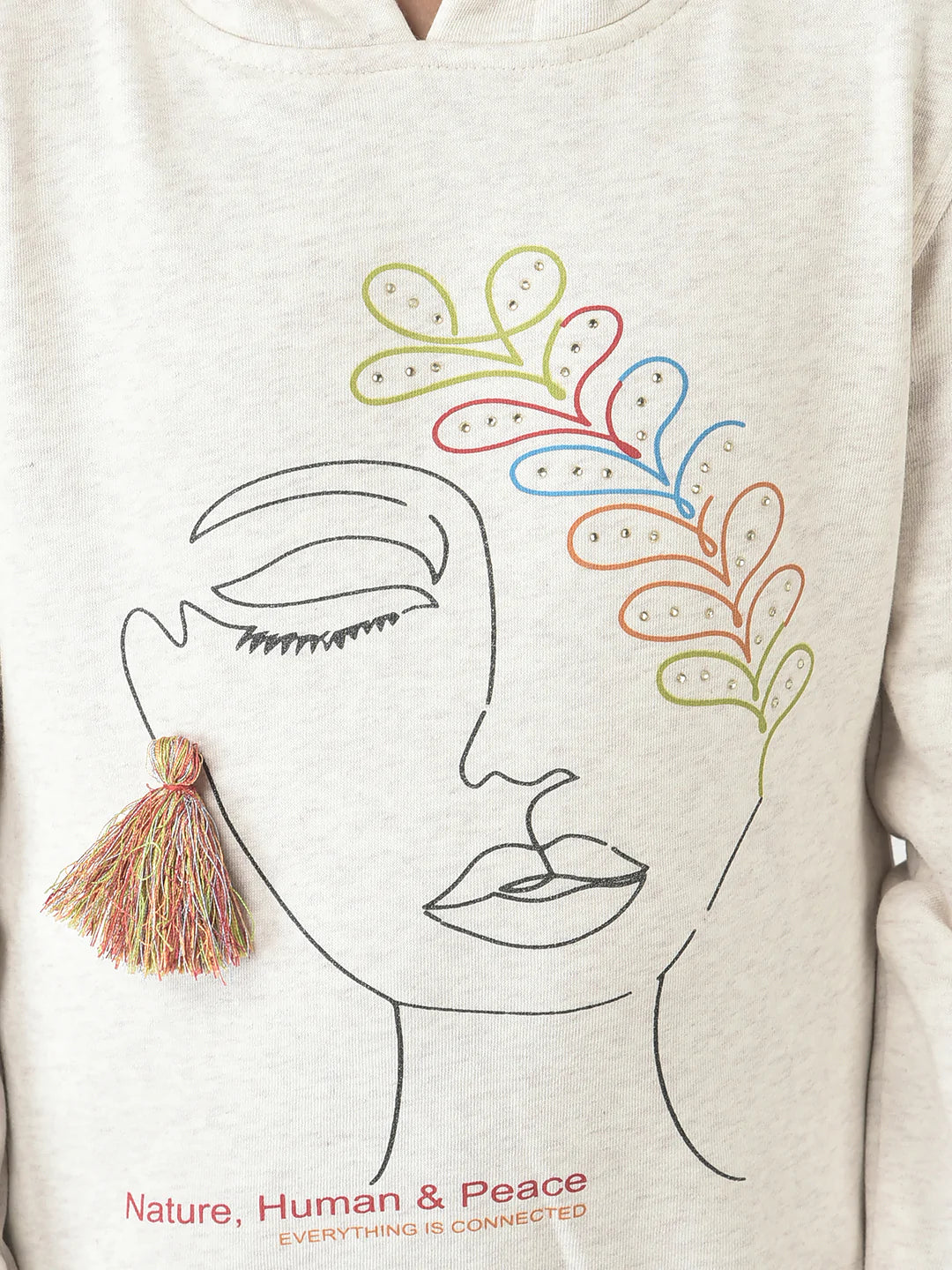  Beige Graphic Face Hoodie