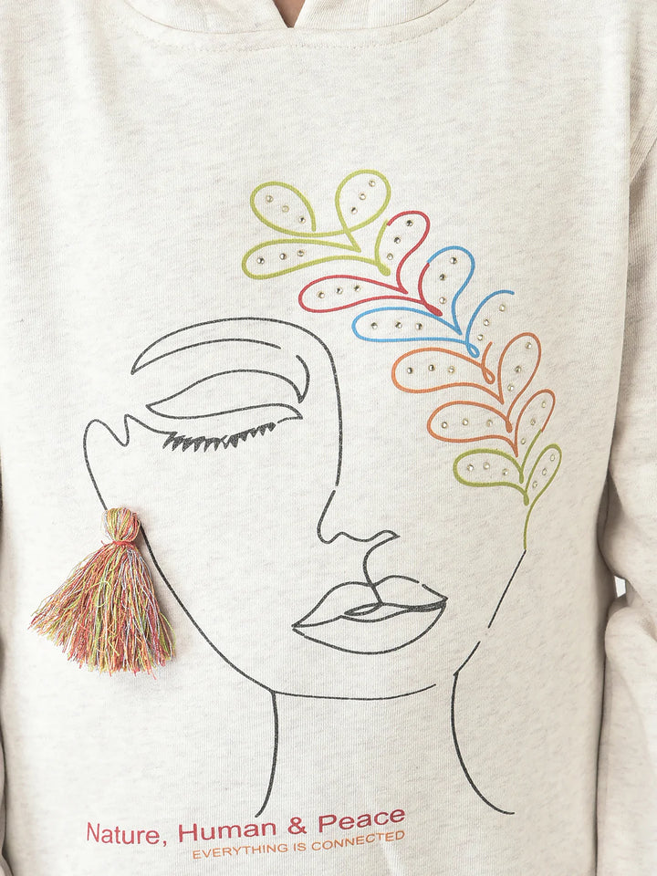  Beige Graphic Face Hoodie