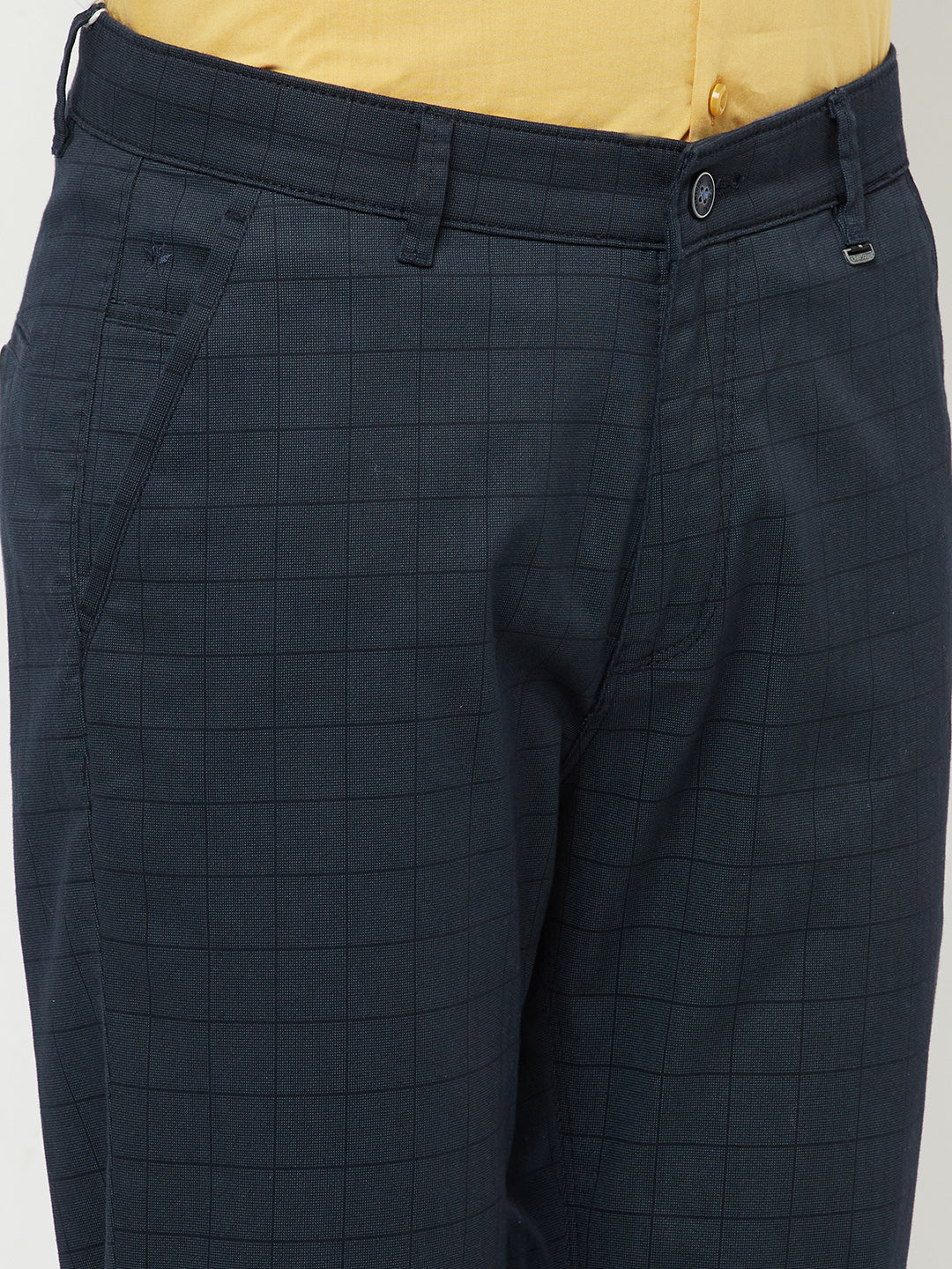 Navy Blue Checked Trouser - Men Trousers