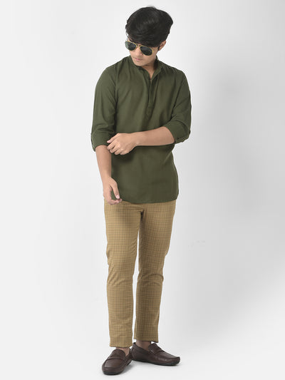 Olive Green Shirt-Style Kurta-Boys Kurta-Crimsoune Club