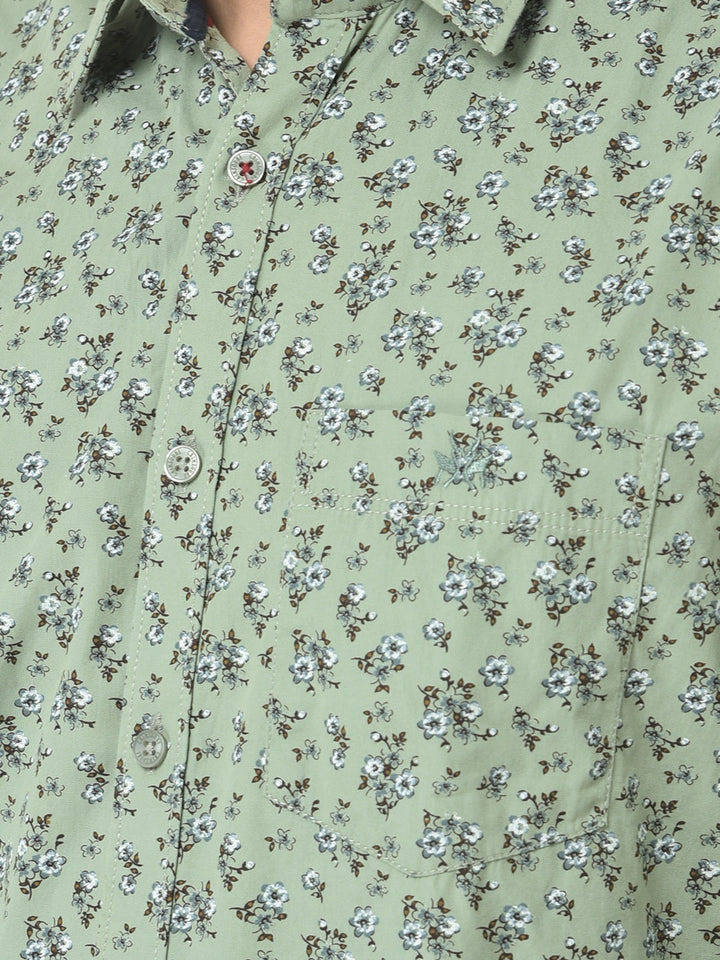 Tea Green Shirt in Floral Print 