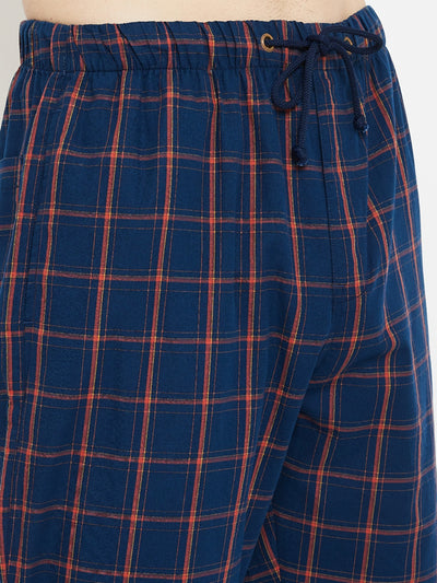 Navy Blue Checked Straight Lounge Pants - Men Lounge Pants
