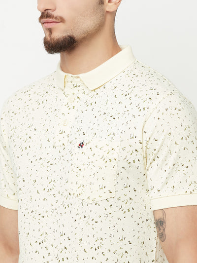 White Printed Polo T-Shirt - Men T-Shirts
