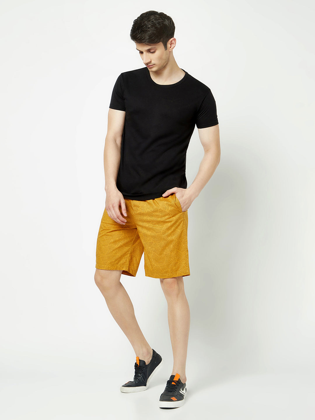  Mustard Abstract Print Lounge Shorts