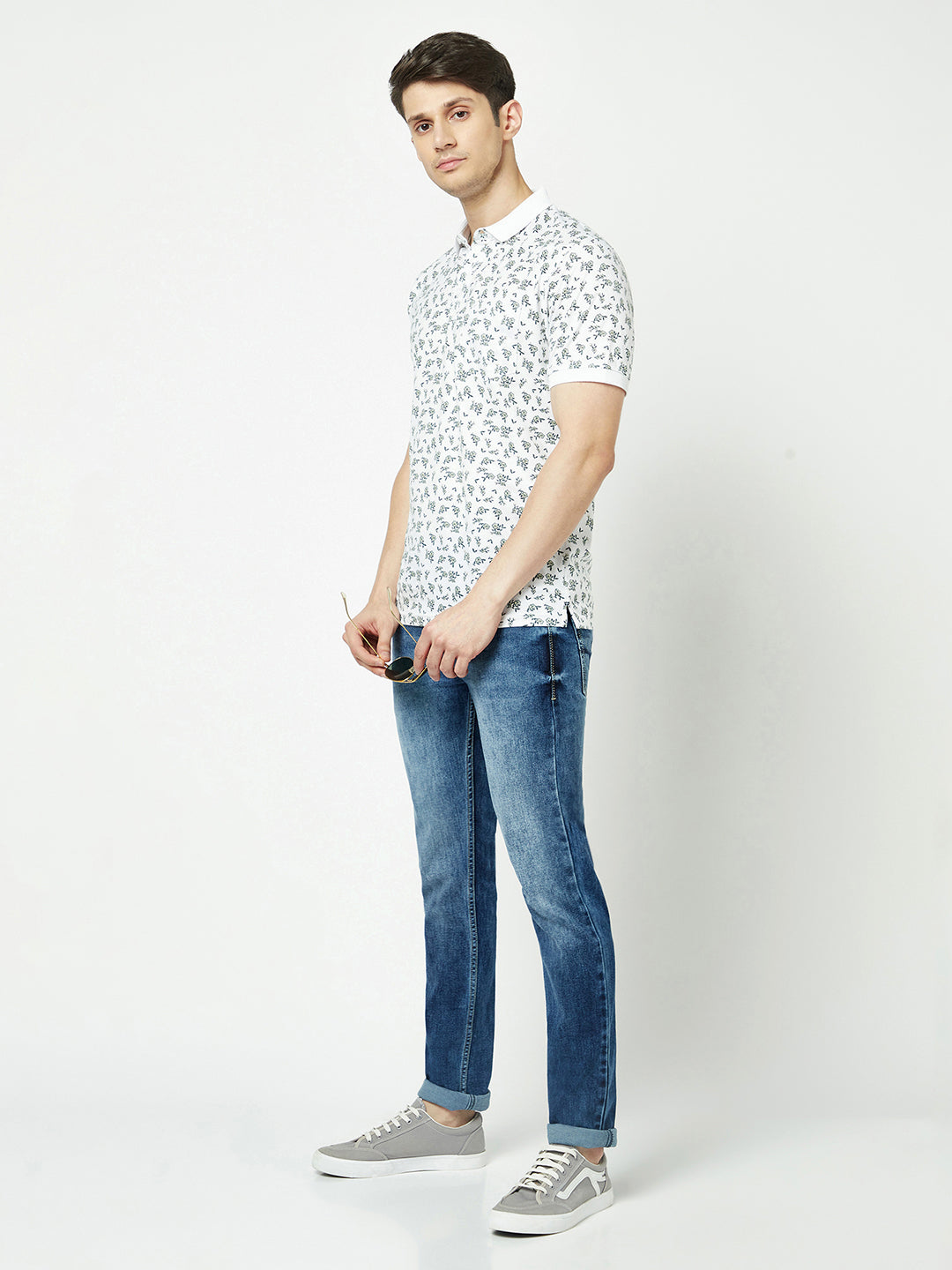  White Floral Polo T-Shirt