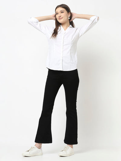 White Button-Down Shirt in Cotton Blend 