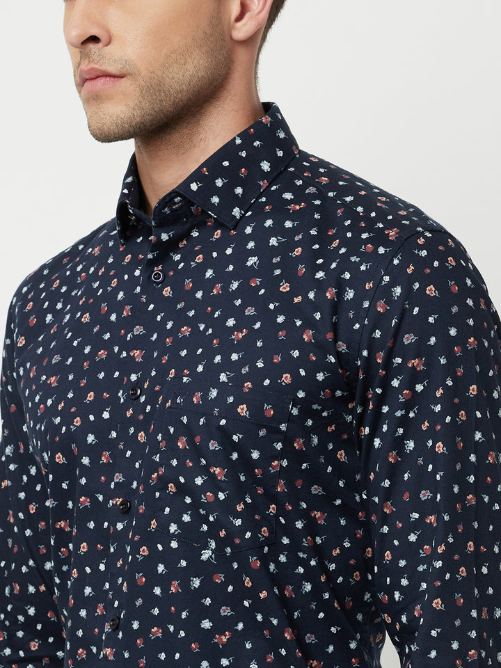 Navy Blue Floral Printed Shirt-Men Shirts-Crimsoune Club