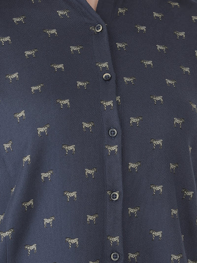 Navy Blue Printed Shirt - Women Shirts