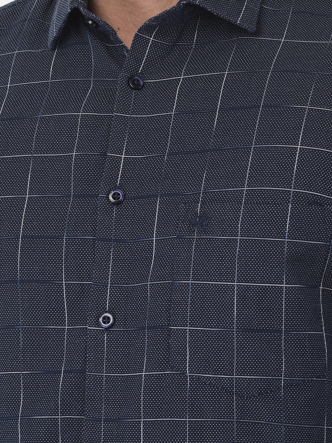 Navy Blue Windowpane Checked Shirt - Men Shirts