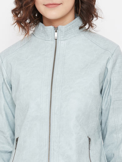 Mint Green Leather Jacket - Women Jackets