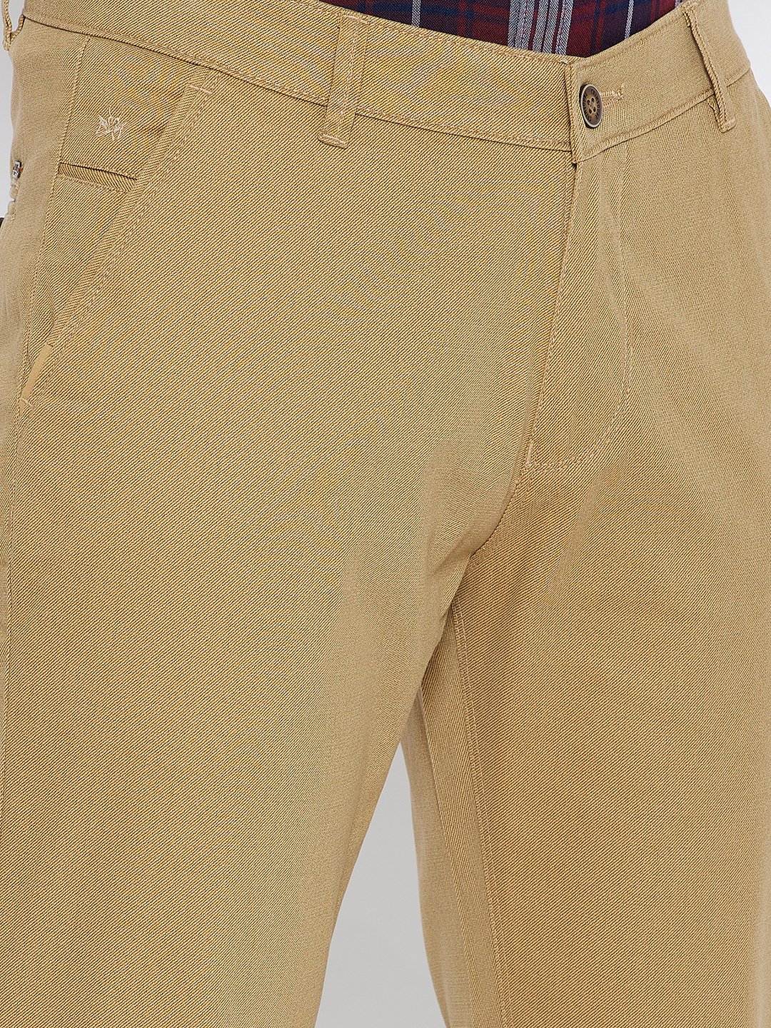 Khaki Printed Slim Fit Trousers - Men Trousers