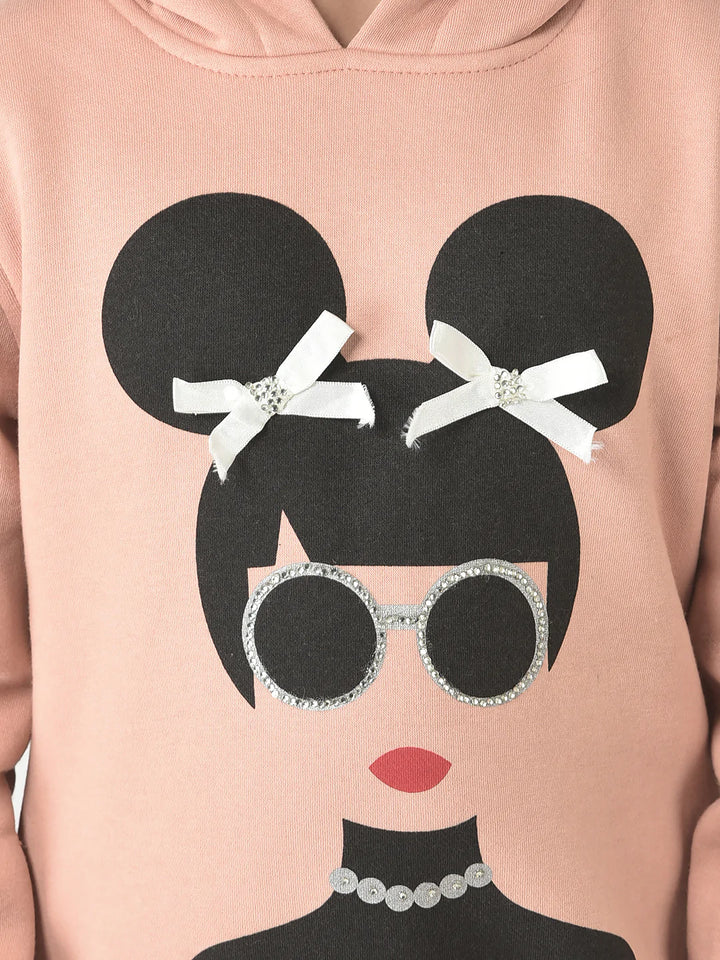  Peach Graphic Face Hooded Sweatshirt