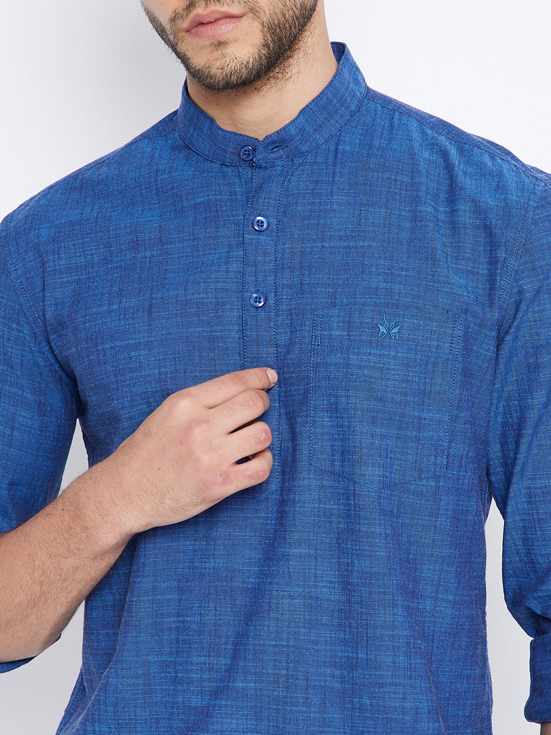 Blue Mandarin Kurta - Men Kurtas