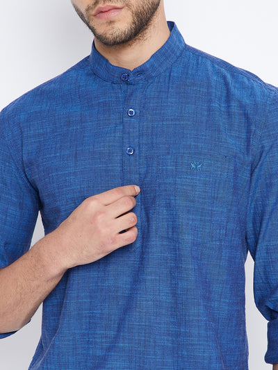 Blue Mandarin Kurta - Men Kurtas