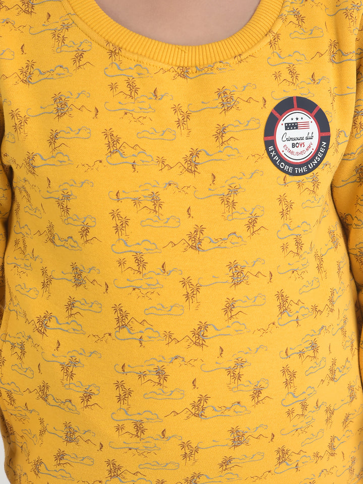 Mustard Terrain Print Sweatshirt-Boys Sweatshirts-Crimsoune Club