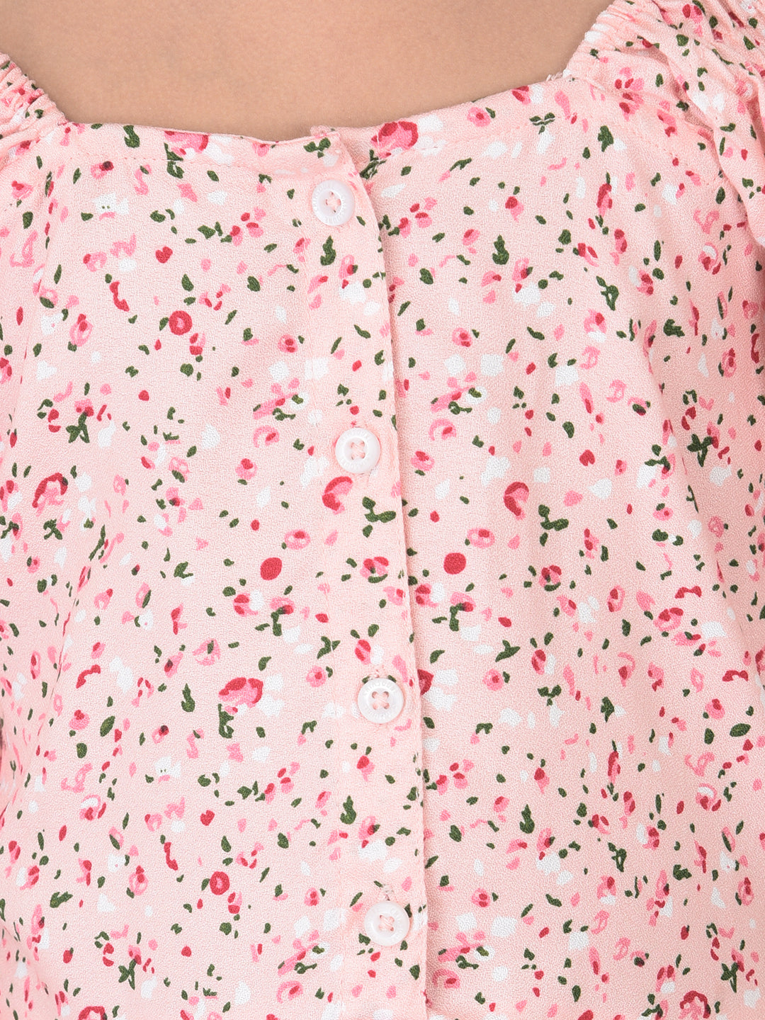 Pink Floral Printed Cinched Waist Top - Girls Tops