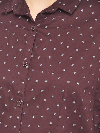 Maroon Printed Spread Collar Shirt - Women Shirts