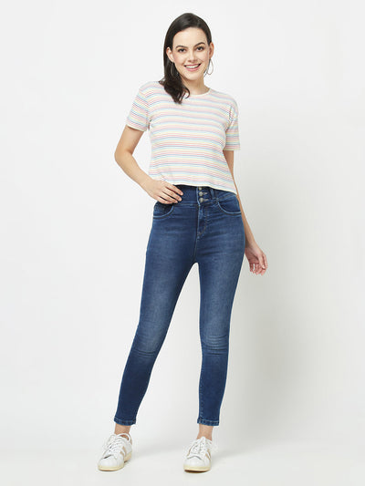  Navy Blue Light-Wash High-Waisted Jeans