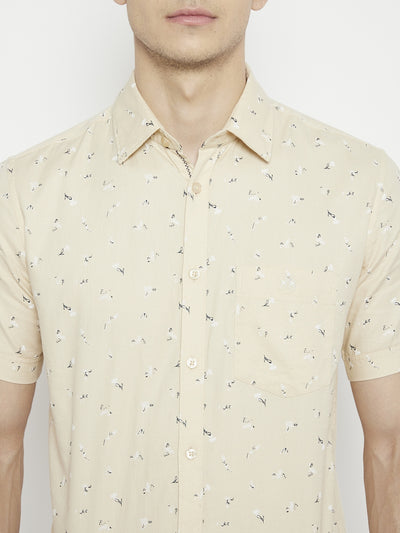 Cream Floral Printed Slim Fit shirt - Men Shirts