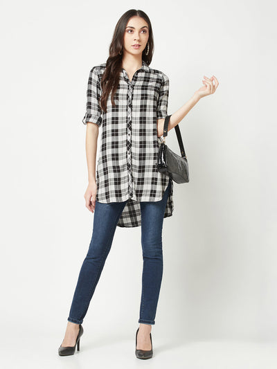  White Checked Longline Shirt