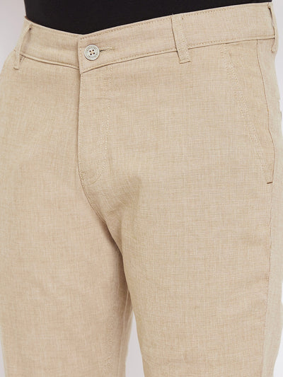 Beige Slim Fit Trousers - Men Trousers