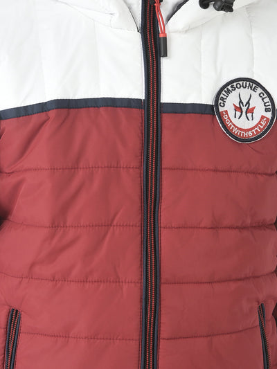  Red Colour-Blocked Hooded Jacket