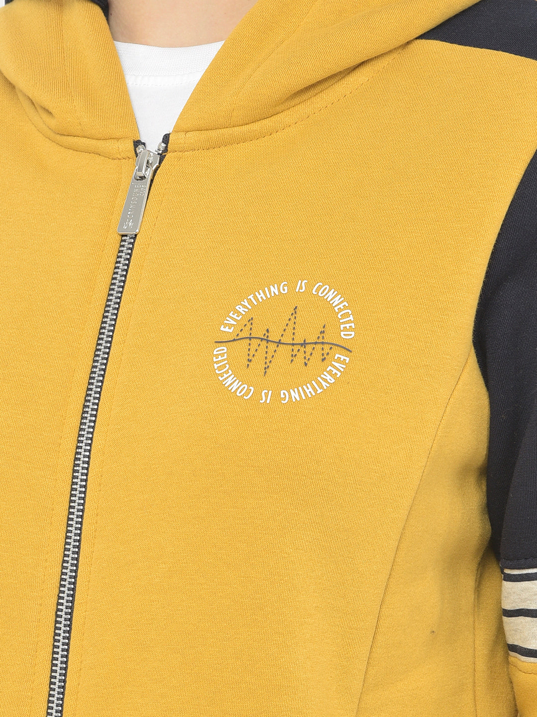 Mustard Colourblocked Hooded Sweatshirt - Women Sweatshirts