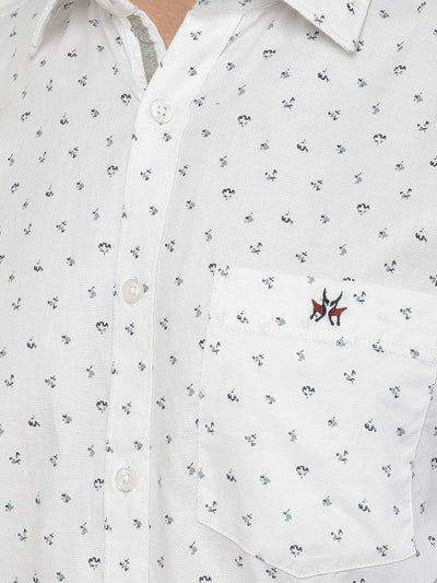 White Printed Spread Collar Shirt - Men Shirts