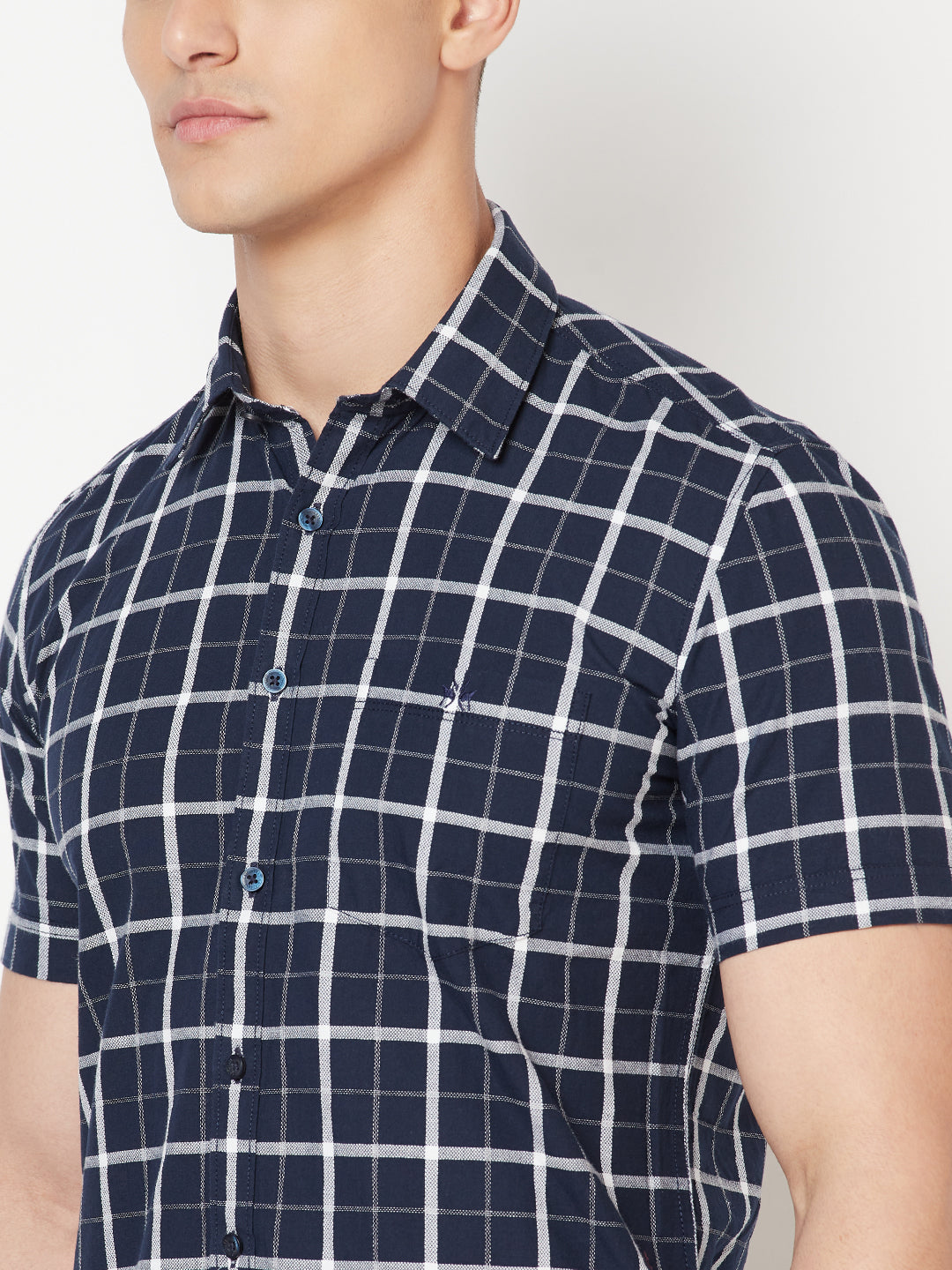 Navy Blue Checked Shirt - Men Shirts