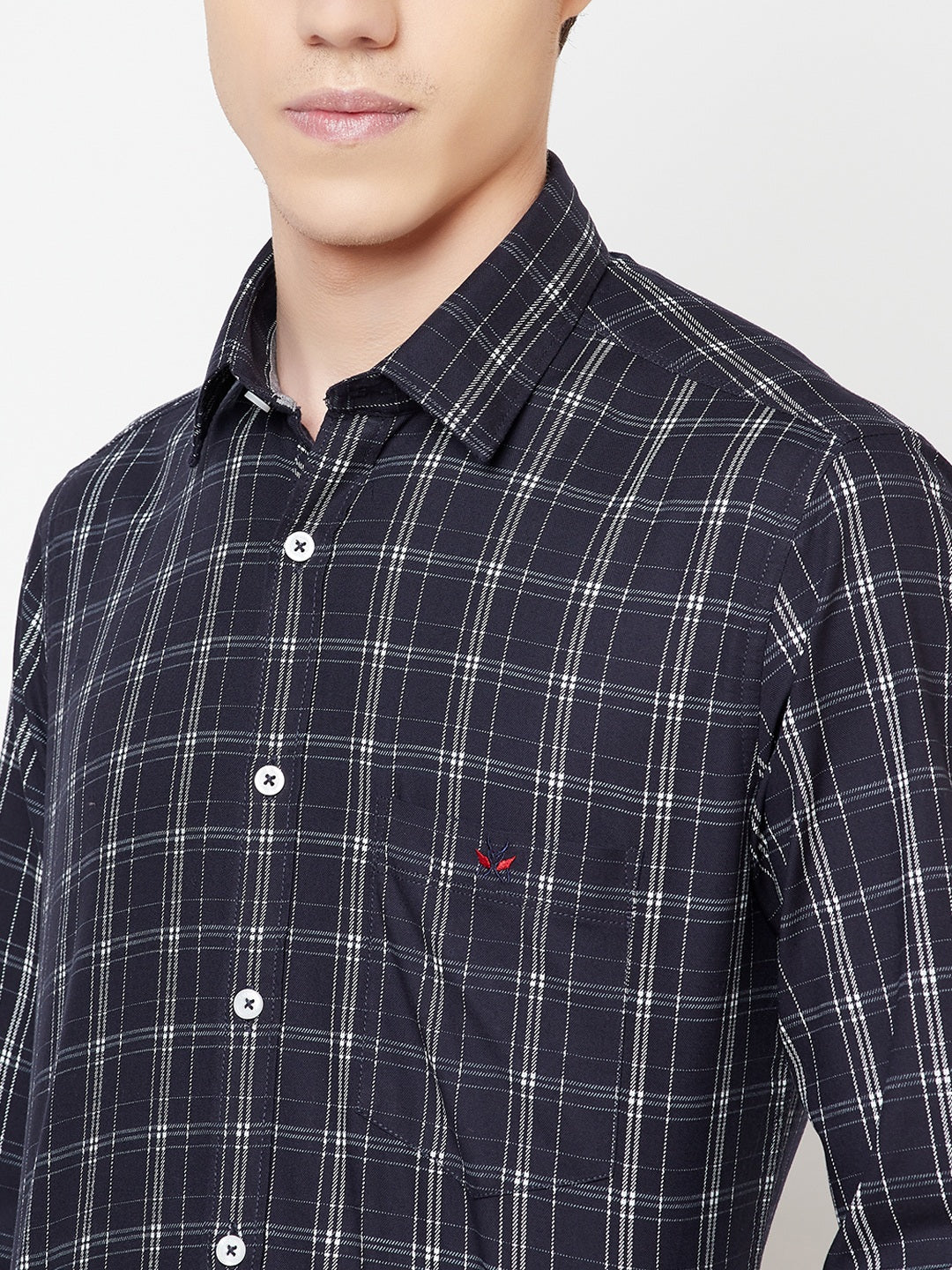 Navy Blue Checked Shirt - Men Shirts