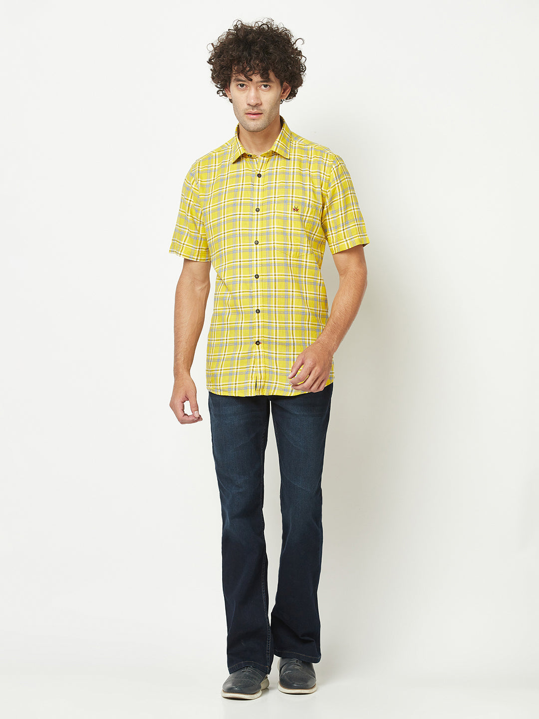  Yellow Short-Sleeved Flannel Shirt 