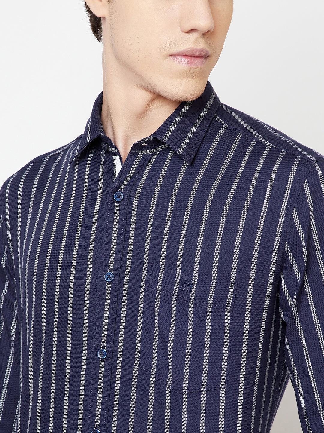 Navy Blue Striped Shirt - Men Shirts