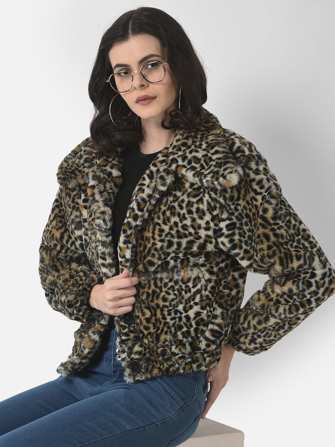  Animal Print Faux Fur Jacket