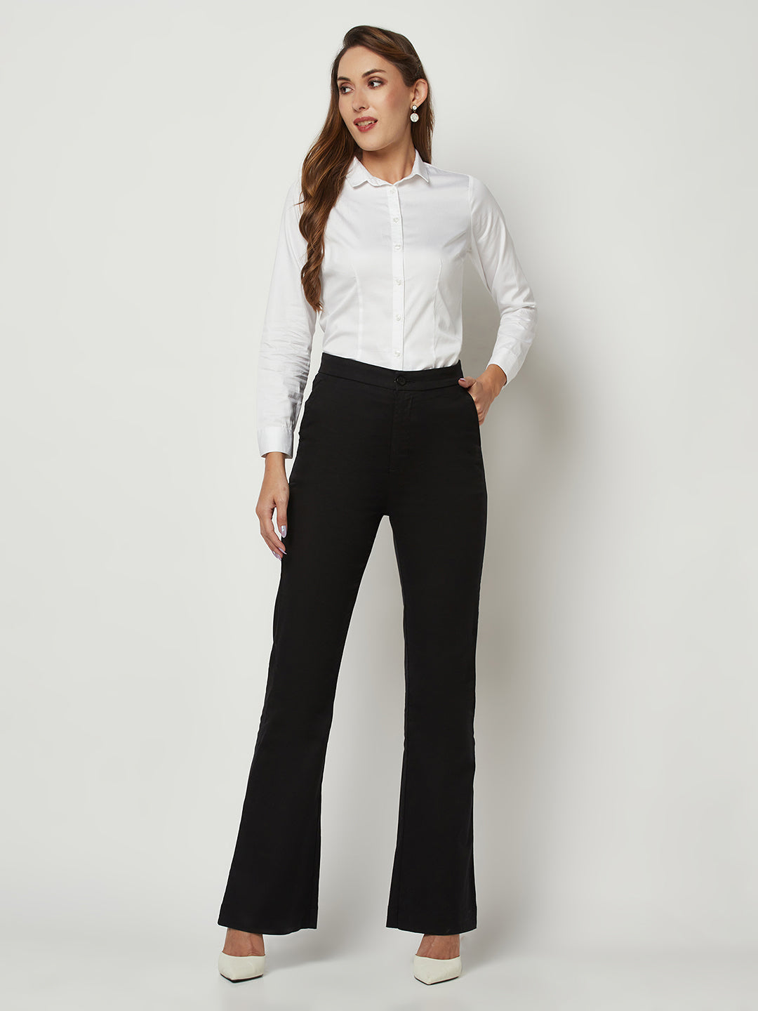 Black Bootcut Trousers-Women Trousers-Crimsoune Club