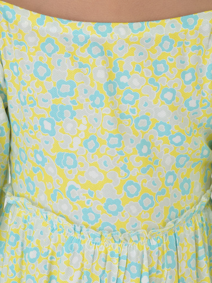 Green Floral Printed Dress - Girls Dress